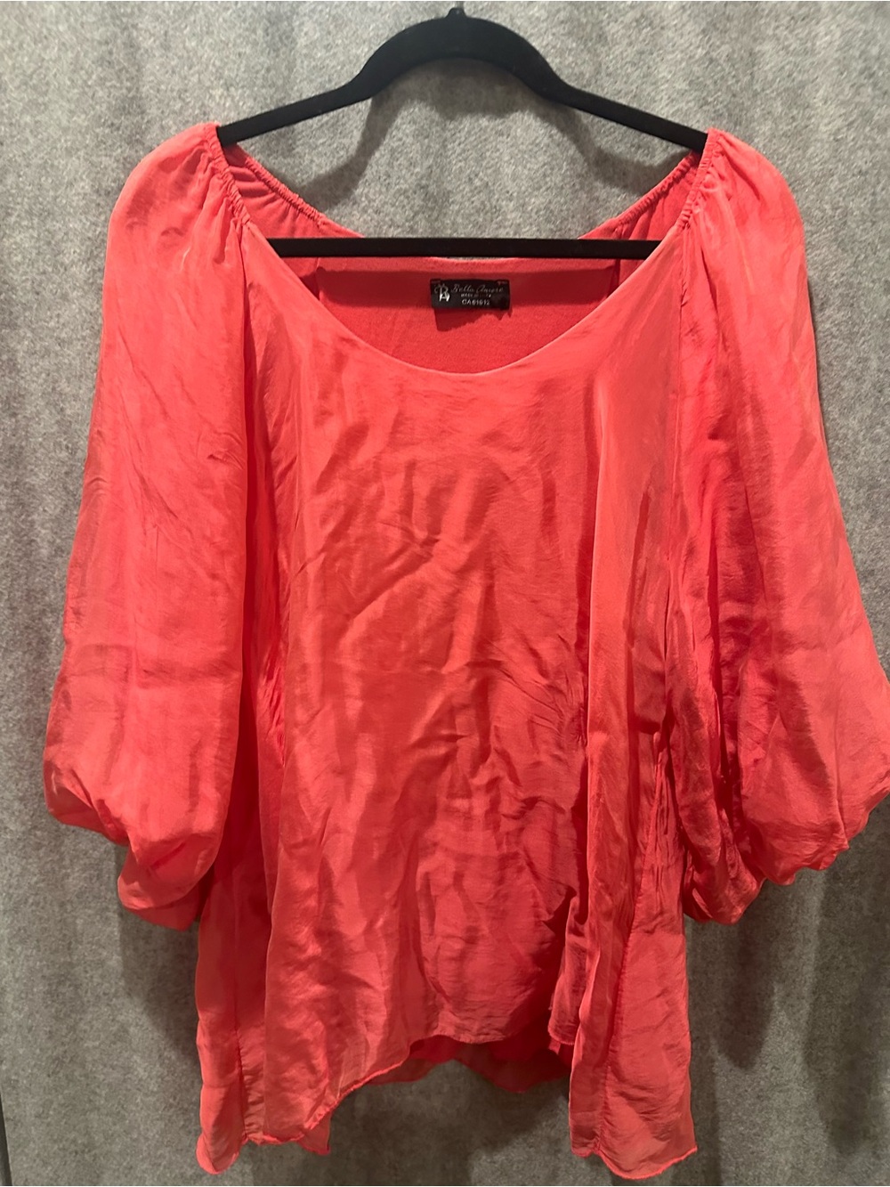 Bella Amore Made in Italy S/M Silk Blend Coral Lagenlook Balloon Sleeve Blouse